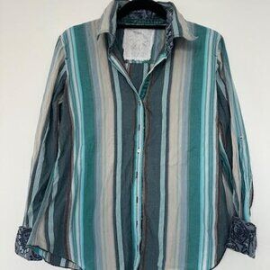 Cino Stripe Fall Colors contrast Collar and Cuff. Womens size M Orig $130 -